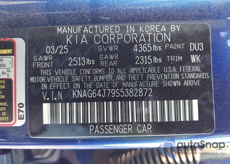 2025 Kia K5 Gt-Line z USA, uszkodzony, nr VIN KNAG64J79S5382872